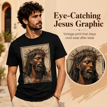 Black Jesus Shirt Face Of Jesus Cross With Crown Of Thorns T-Shirt Streetwear Classic
