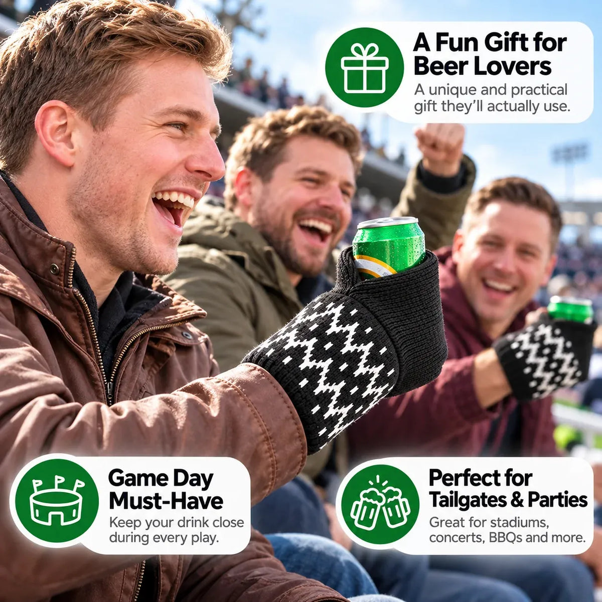 🍻 Hands-Free Game Day Drink Holder | Soft Knit Wearable Can Holder for Tailgates, BBQs & Parties 🏈
