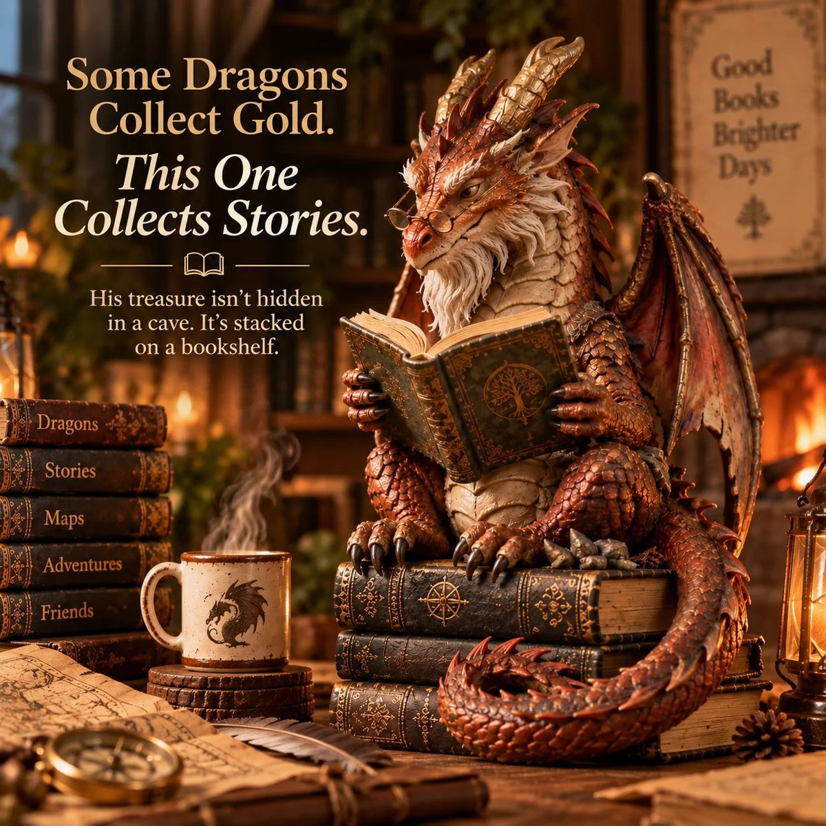 🐉 Wandering Scholar Dragon Figurine – Book Lover Gift