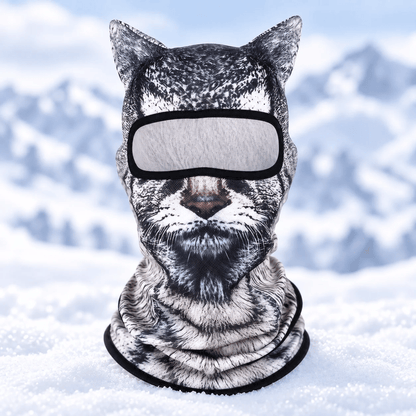 Animal Ski Balaclava – Warm Windproof Snowboard Face Cover with Snow Leopard, Tiger, Tabby & Husky Styles