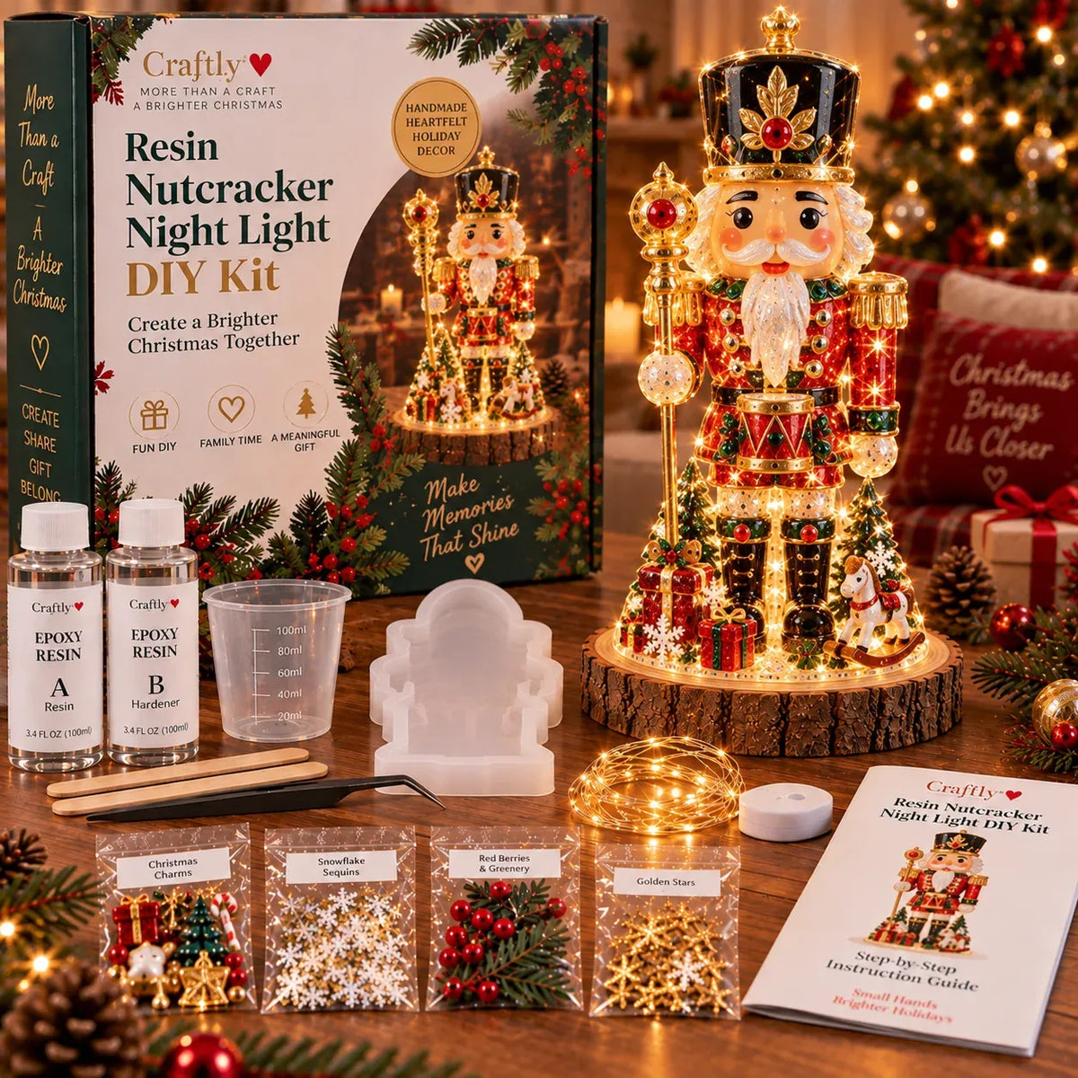 ⏳ Last Day 49% OFF – 🎄Beginner-Friendly Resin Christmas Tree Night Light DIY Kit | Mold, Resin, Fairy Lights & Festive Decorations Included ✨