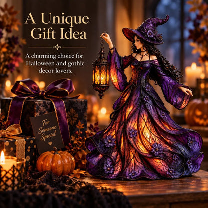 ⏳ Last Day 49% OFF – 🧙 Gothic Witch Lantern Figurine | Warm LED Glow for Shelves, Mantels & Halloween Displays 🎃