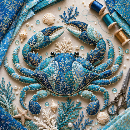 🌊🧵 Premium Ocean Patchwork DIY Kit | High-Quality Layered Fabric with Stitched Details DIY Handmade Coastal Decor 🐚✨