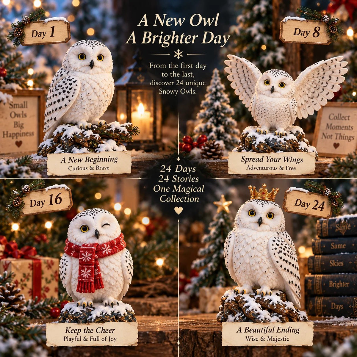 24 Days of Snowy Owls – Christmas Advent Calendar with 24 Unique Collectible Owl Figurines