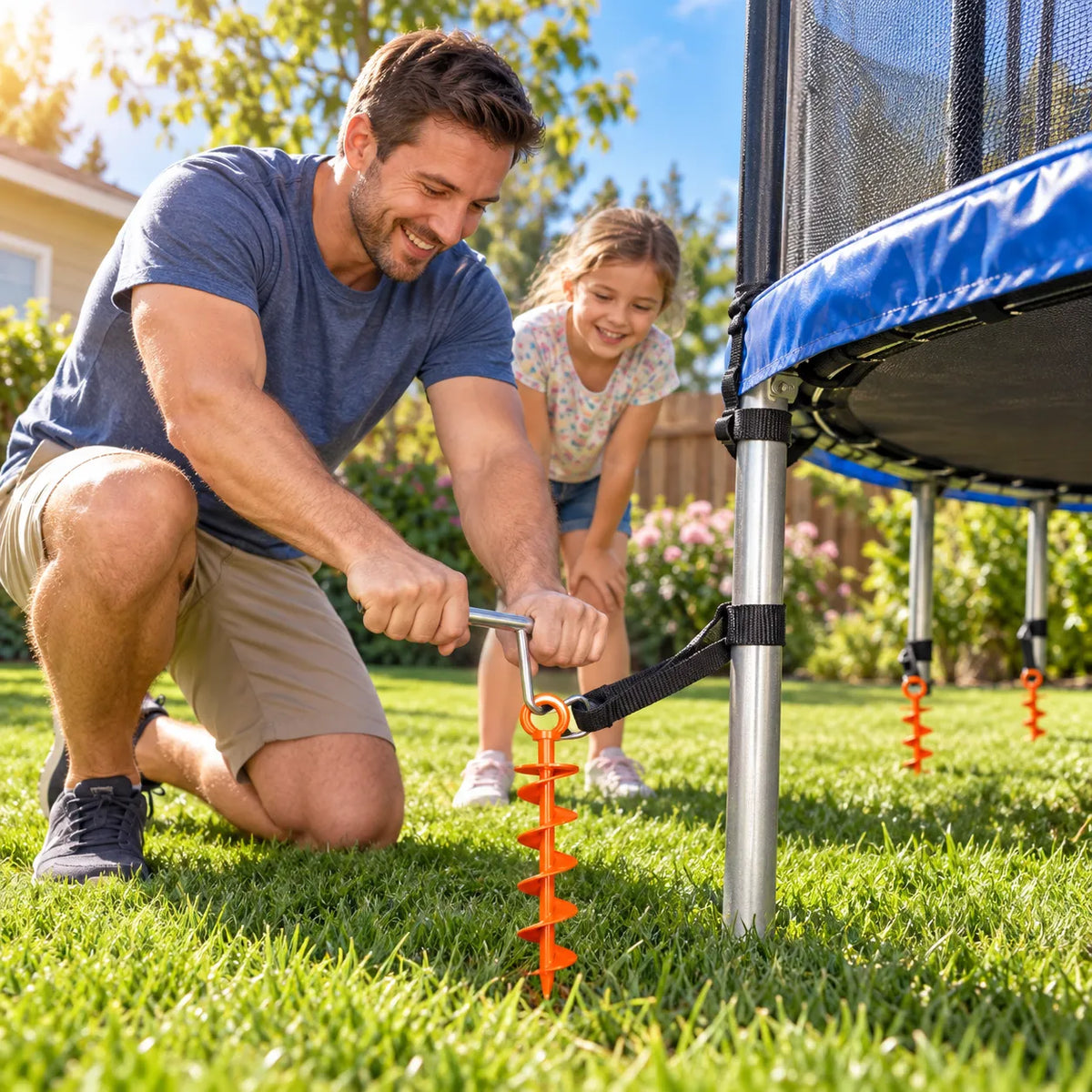 Heavy-Duty Spiral Ground Anchors Cast Steel Screw-In Ground Stakes for Securing Trampolines, Tents & Canopies Against Strong Winds, Outdoor Camping & Backyard Use