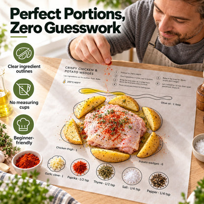 One-Pan Recipe Parchment Set | Pre-Printed Portion Guide Cooking Paper