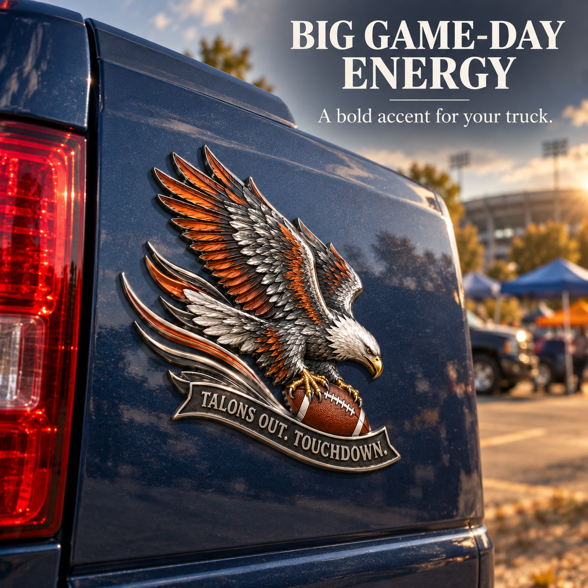 🦅 'Talons Out. Touchdown!' Premium Metal Eagle Car Emblem 5.9“*5.9” | The Ultimate Football Fan Decal