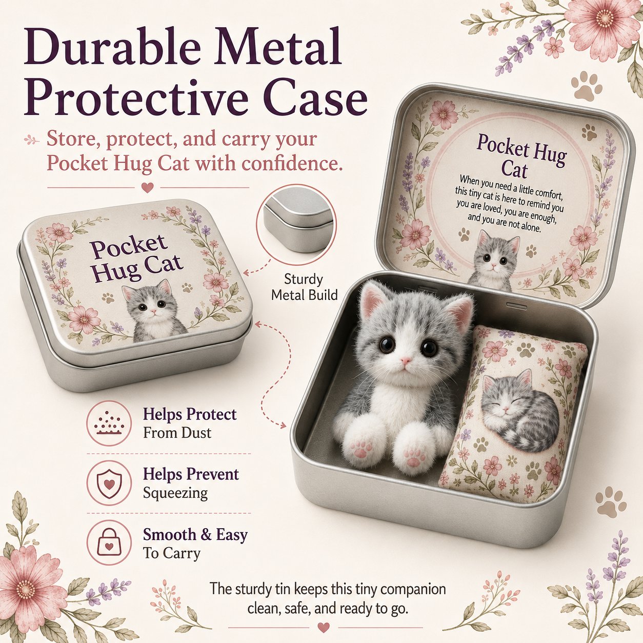 🐱Pocket Hug Plush Keepsake Tin, Mini Portable Comfort Pocket Plush Toy