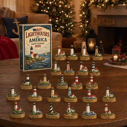 Lighthouses of America Advent Calendar 2026 – 24-Day Coastal Heritage Countdown, Collector-Grade Lighthouse Miniatures, Acrylic Charms Blind Box