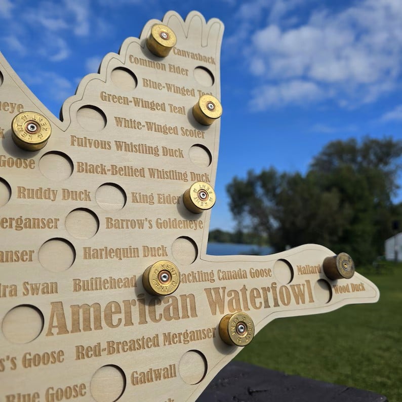 American Waterfowl Challenge Wooden Map  🎯 🦆Engraved 41 Species Duck Hunting Wall Decor & Harvest Tracker