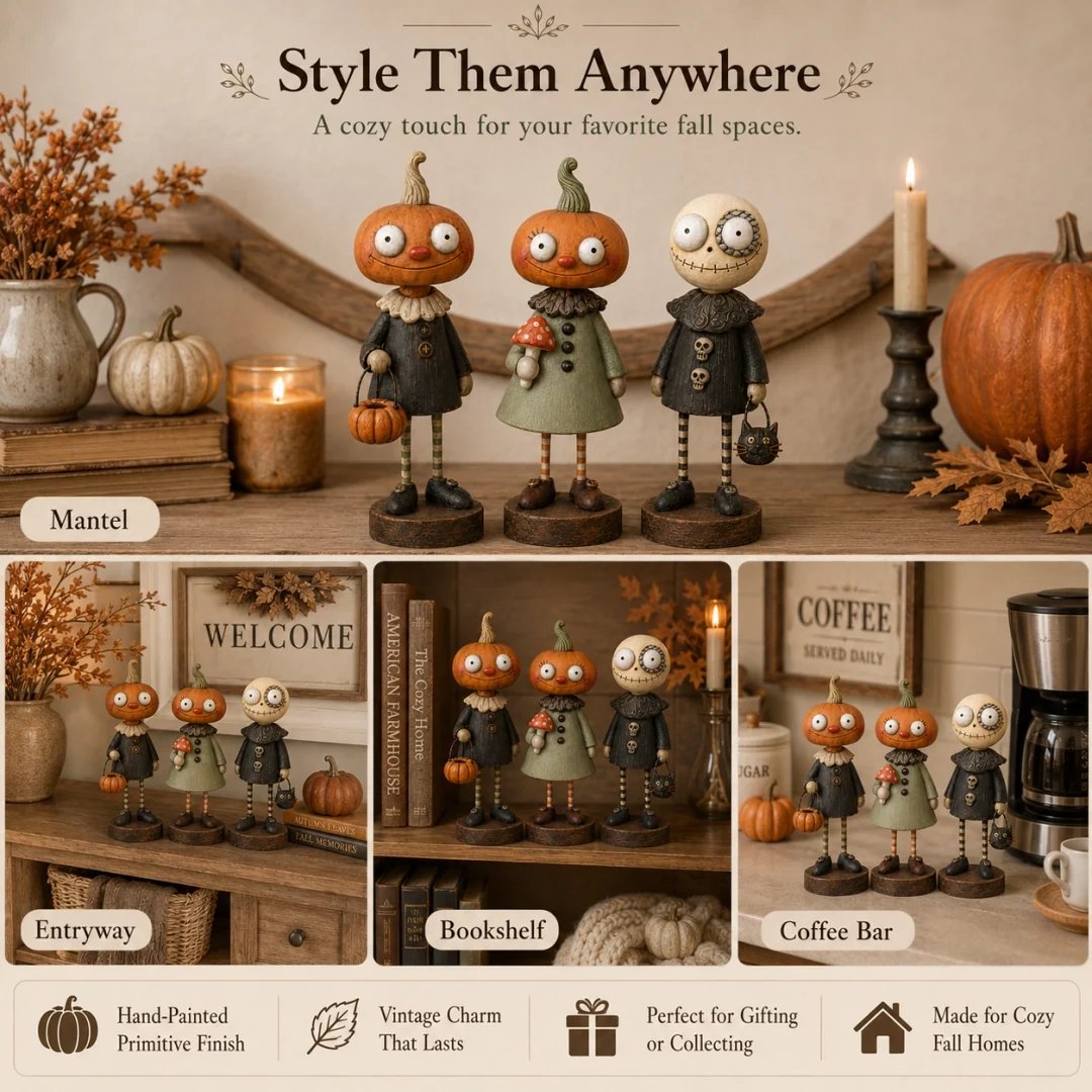 🎃Primitive Pumpkin Friends – Vintage Halloween Collectible Figurines