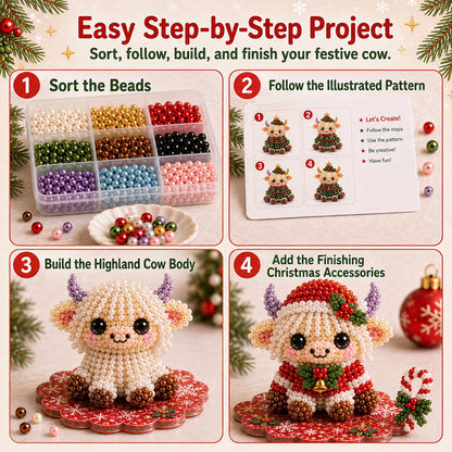 ⏳ Last Day 49% OFF – 🎄Beginner-Friendly Christmas Highland Cow 3D Pearl Bead DIY Kit | Complete Kit with All Tools & Step-by-Step Guide Included 💕