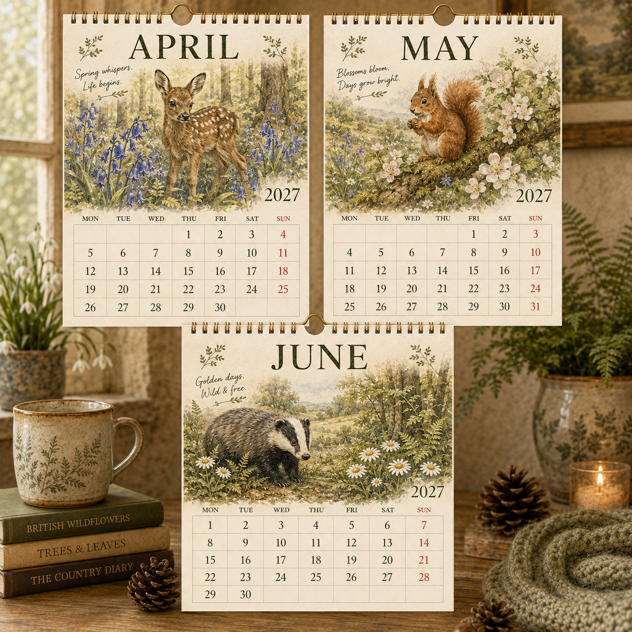 2027 British Woodland Calendar – A4 Wildlife Hanging Calendar