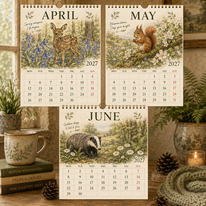 2027 British Woodland Calendar – A4 Wildlife Hanging Calendar