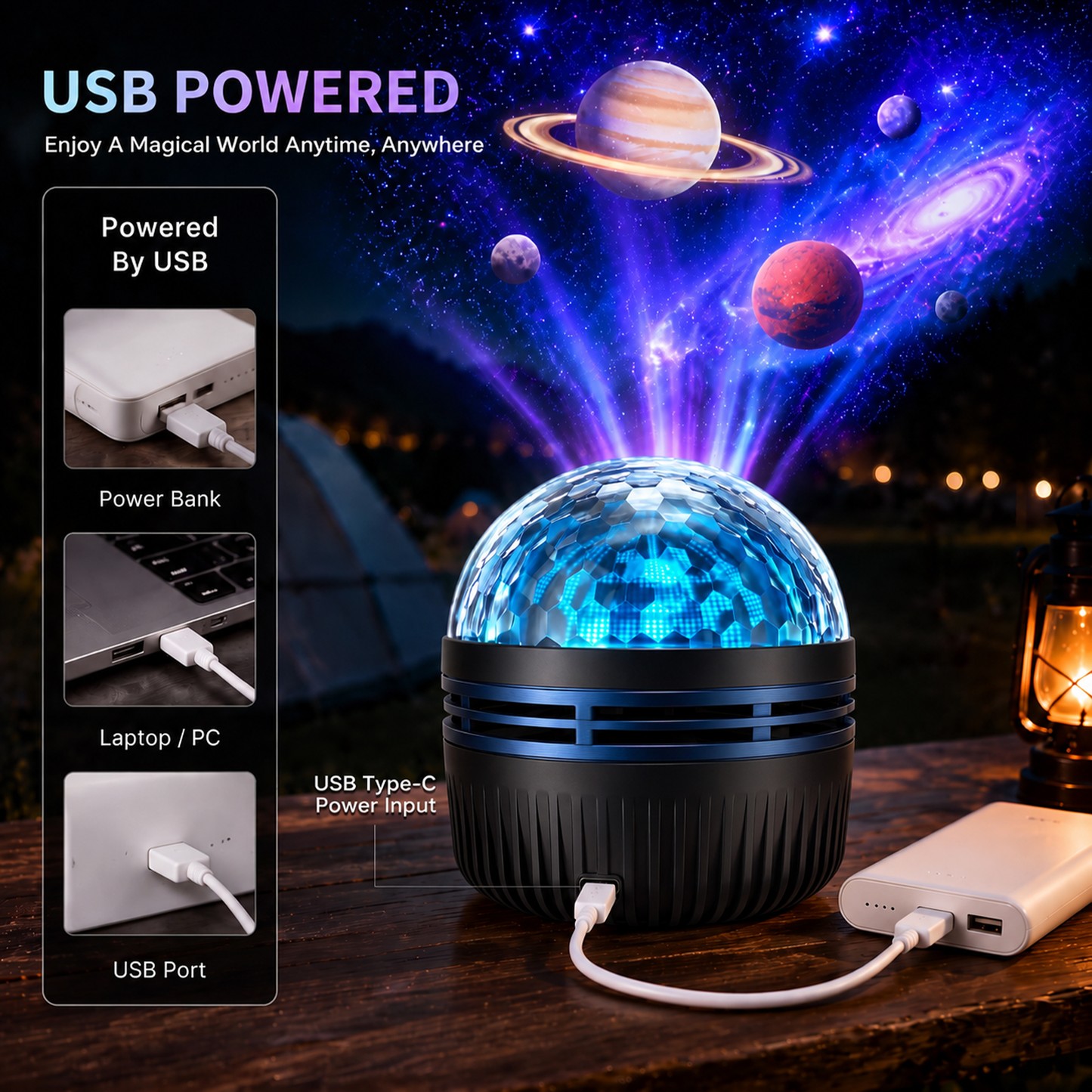 360° Smart Galaxy Projector – Ocean, Space & Ambient Room Scenes