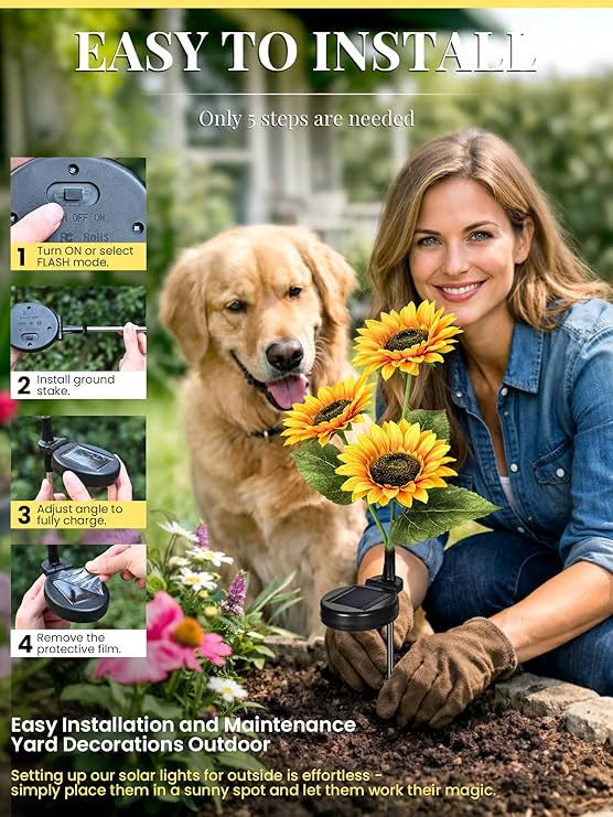 Solar Sunflower Garden Stake Lights 🌻 | Waterproof 🌧️ | No Wiring💡