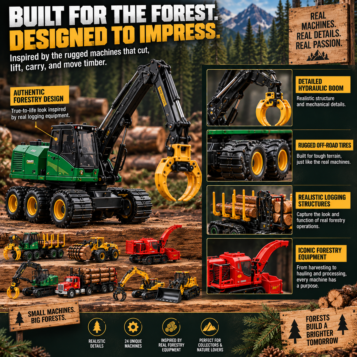 🌲 24 Days of Forestry Machines Advent Calendar – 24 Realistic Logging Equipment Collectibles, Christmas Gift for Loggers & Machinery Lovers