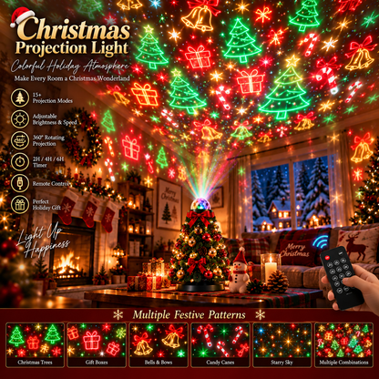 🎄 Christmas Tree Projection Light – 15+ Magical Holiday Scenes with Remote Control