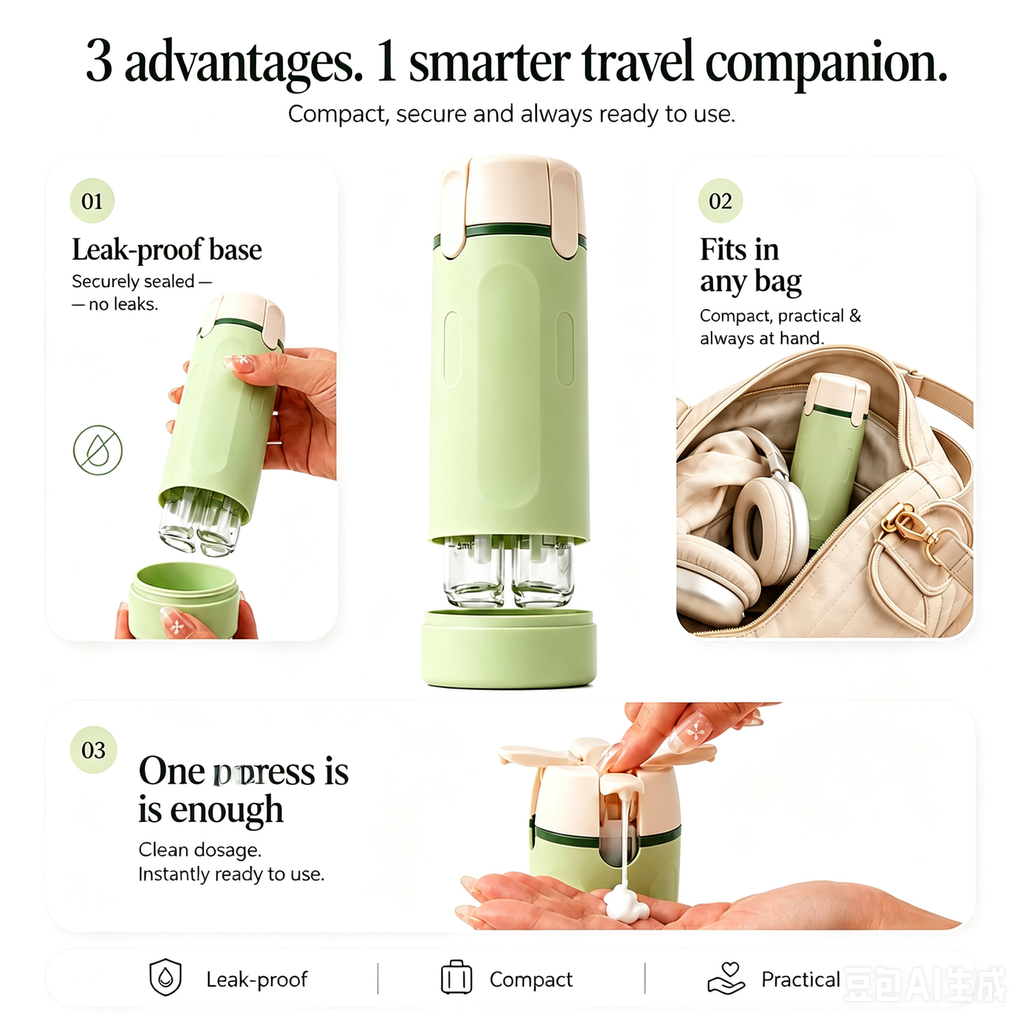 ✈️ Bloom 4-in-1 Travel Dispenser | Leak-Proof Toiletries Organizer 🧴