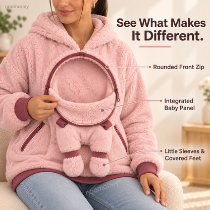 Mom & Baby Plush Hoodie – Cozy Pullover with Front Zip Panel