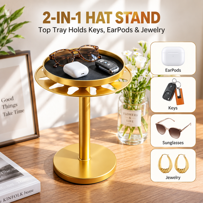 360° Rotating Baseball Cap Organizer with Storage Tray