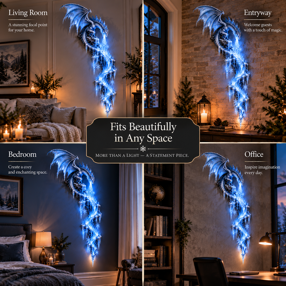 Frostbound Dragon.Illuminated 3D Wall Sculpture ❄️🐉