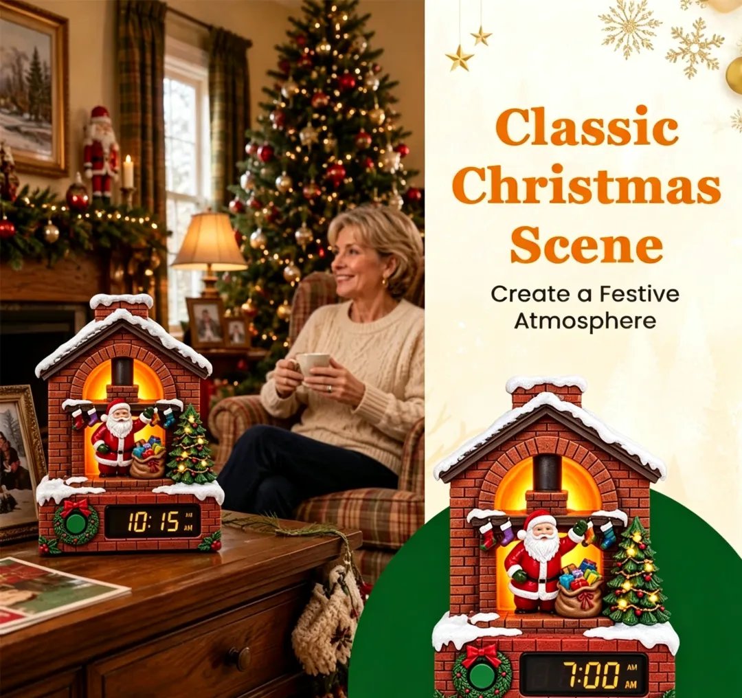 Santa Fireplace Digital Alarm Clock – Lighted Christmas Diorama
