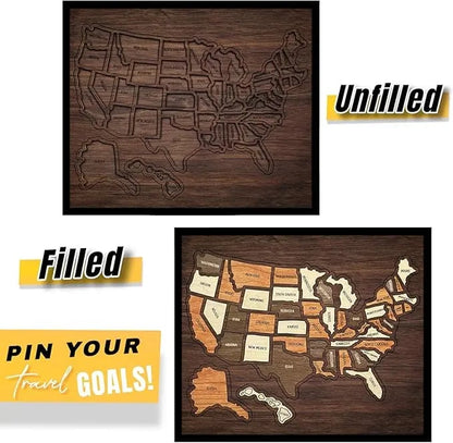 🔥Last Day 50% OFF -🇺🇸 Wooden USA Travel Map Puzzle🧩A Stylish Way to Track Your Journey & Memories