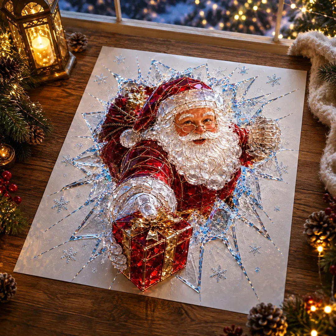 🎄Crystal Christmas Break-In Window Decal | 3D Shattered Glass Illusion with Sparkling Holiday Characters for Magical Window Decorations ✨🎅