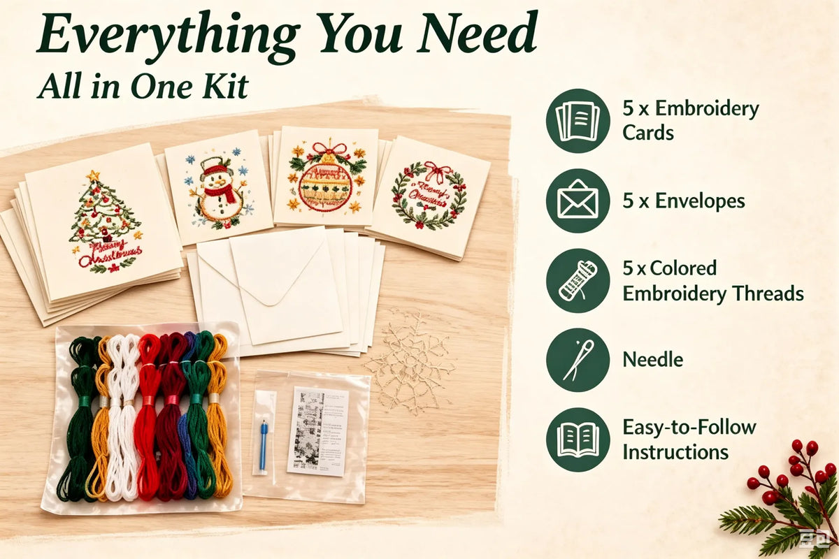 🌲 🪡 Christmas Hand Embroidery Card DIY Kit | Stitch Your Way Into the Christmas Spirit ✨ 🎁