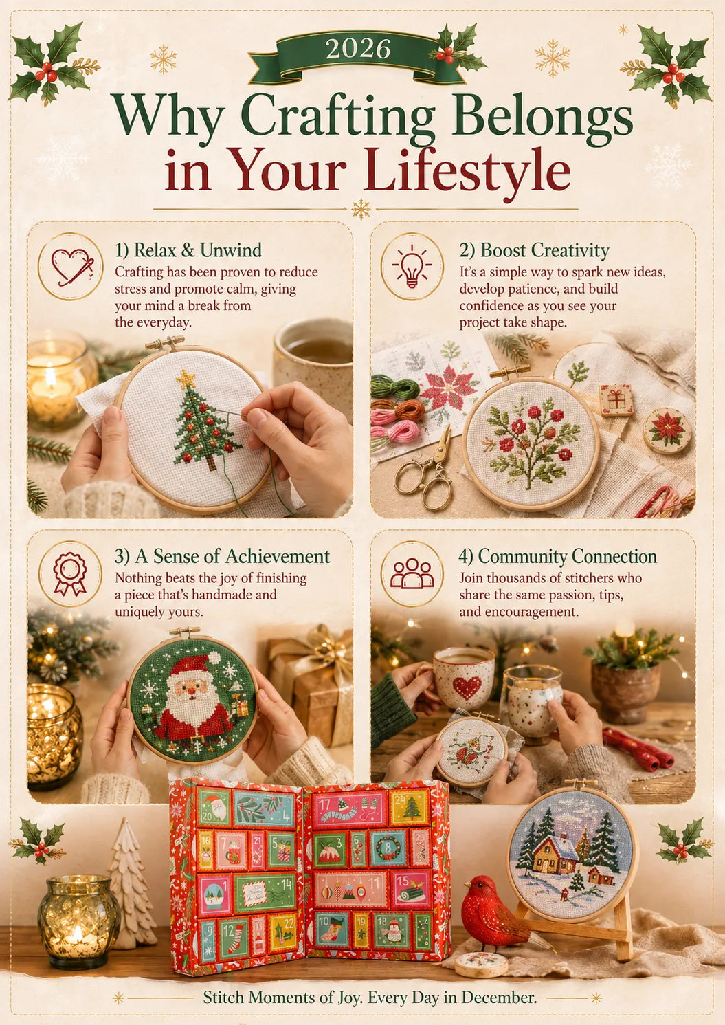 ⏳ Last Day 49% OFF – 🎄Christmas Cross Stitch Advent Calendar 2026 | 24 Stitching Surprises With Patterns, Threads & Crafting Essentials For A Handmade Holiday Experience ✨