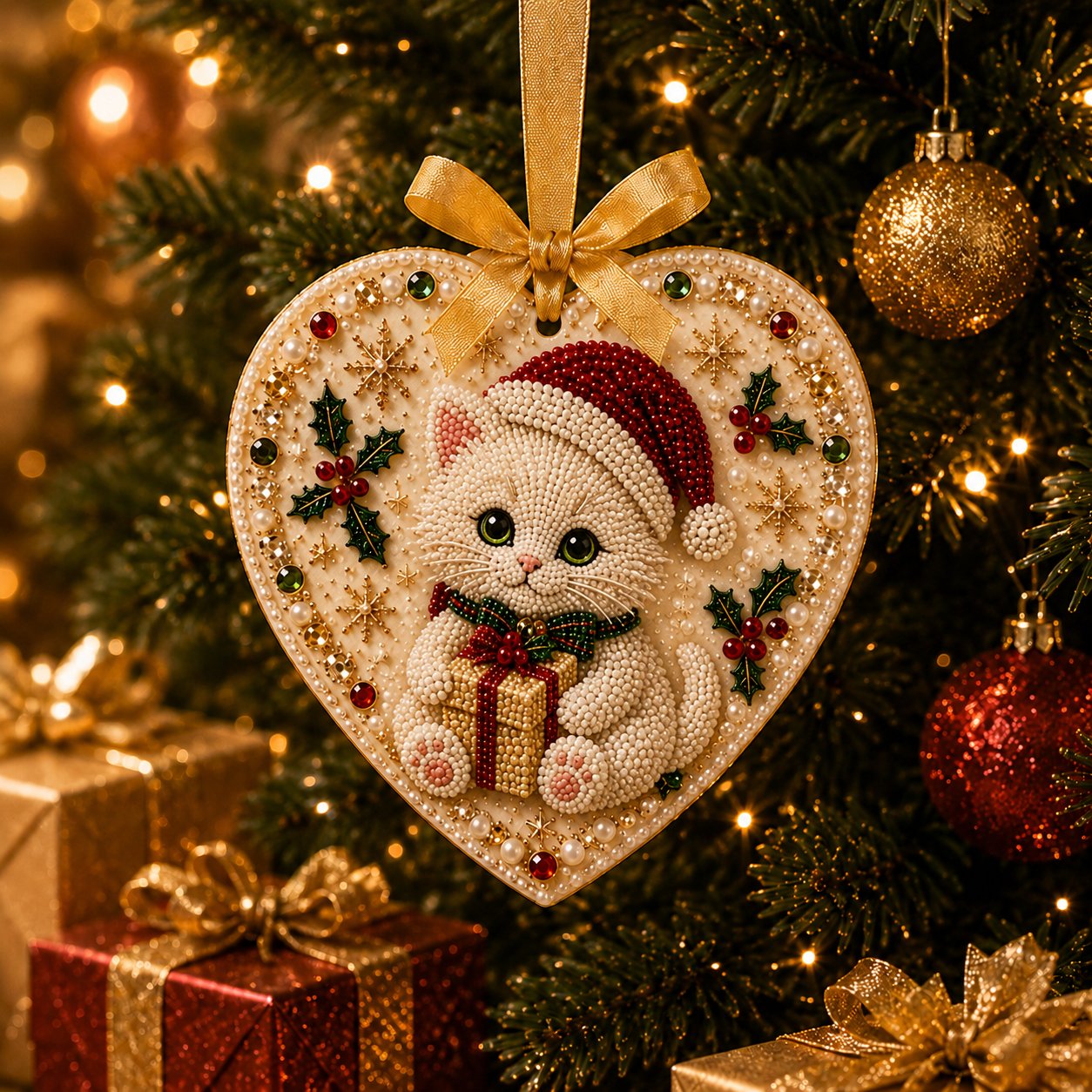 ⏳ Last Day 49% OFF – 🎄Beginner-Friendly DIY Pearl & Gem Christmas Heart Ornament Kit Collection | Complete Kit with Pearl-Style Beads, Gem Accents & Hanging Ribbon Included 💕