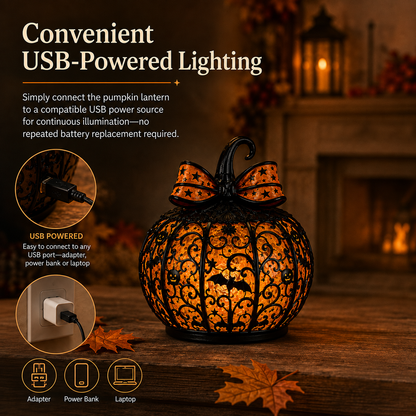 Glowing Filigree Pumpkin Lantern – Cozy Halloween Tabletop Decor