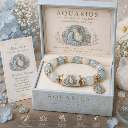 ⏳ Last Day 49% OFF – ♈ 12 Zodiac Natural Chalcedony Bracelet Collection | 10–12mm Gemstone Beads, Symbolic Zodiac Charm, Stretch Fit & Collector’s Gift Box Included ✨