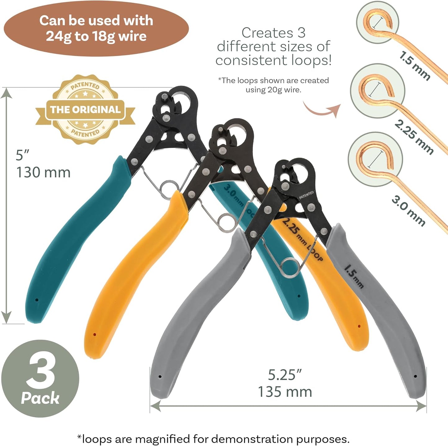 ✨ 3 Pack One Step Wire Looper Pliers | 1.5/2.25/3mm Jewelry Making Loop Forming Tools