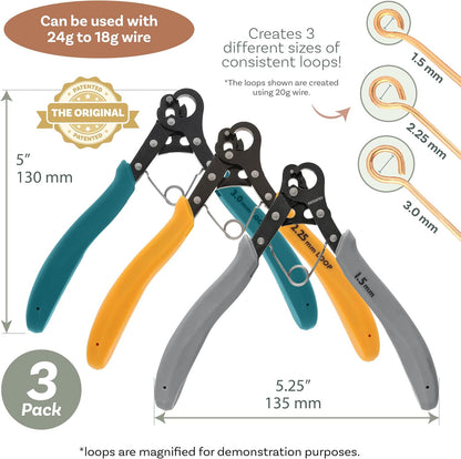 ✨ 3 Pack One Step Wire Looper Pliers | 1.5/2.25/3mm Jewelry Making Loop Forming Tools
