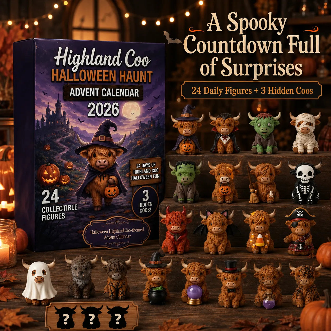 🎃 Highland Coo Halloween Advent Calendar 2026 - 27 Cute Collectible Figures Countdown Set