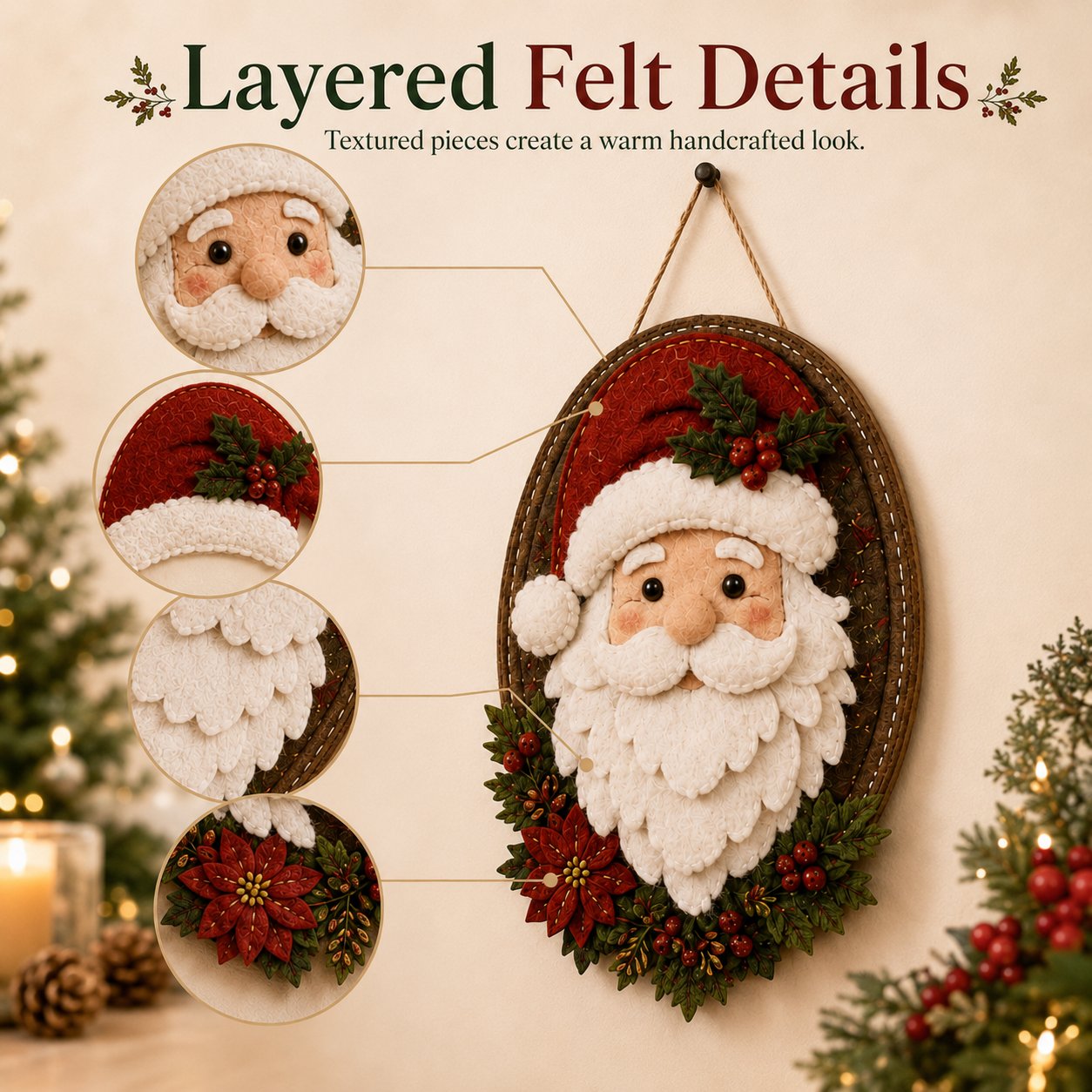 ⏳ Last Day 49% OFF – 🎅 Beginner-Friendly 52-Piece DIY Layered Felt Santa Wall Decor Kit | Complete Kit with All Tools & Step-by-Step Guide Included 💕