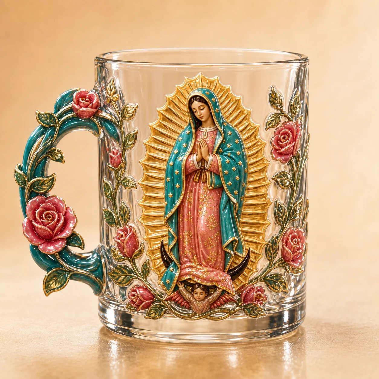 ⏳ Last Day 49% OFF – ✝️ 3D Christian Devotional Glass Mug Collection | 12oz Premium Clear Glass with Raised Jesus & Virgin Mary Figures, Sculptural Details & Jewel-Inspired Accents ✨