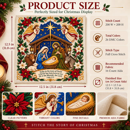 ✝️ Nativity Christmas Cross Stitch Kit – Stitch the Story of the First Christmas