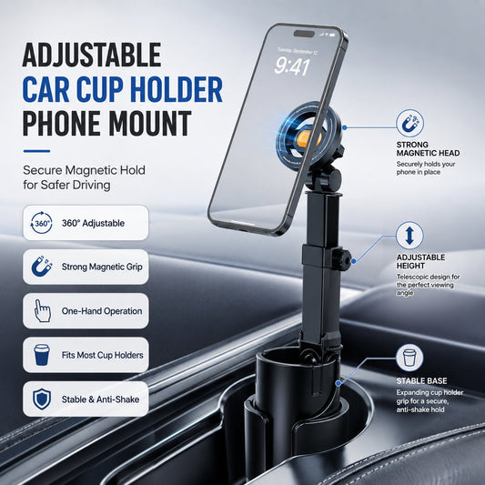 48%OFF|🔥Car Cup Holder Phone Mount – 360° adjustable, strong N52 magnet, one-handed operation, fits all phones, stable magnetic and clamp models for safe driving