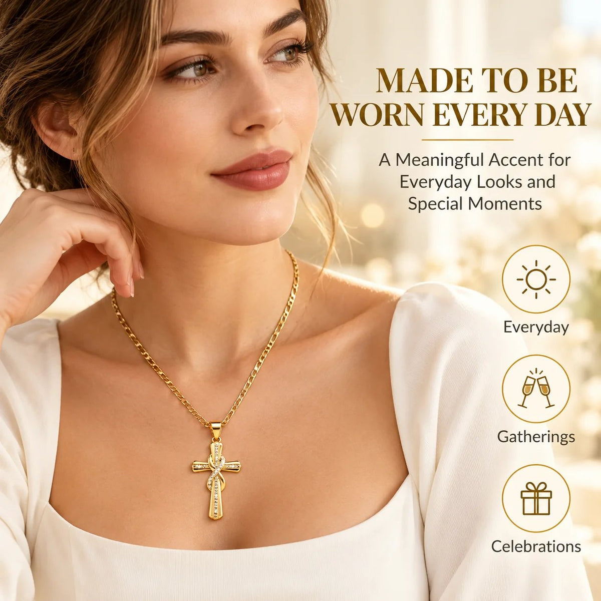 ✝️ 14K Gold-Plated Cross Pendant Necklace – CZ Faith Jewelry