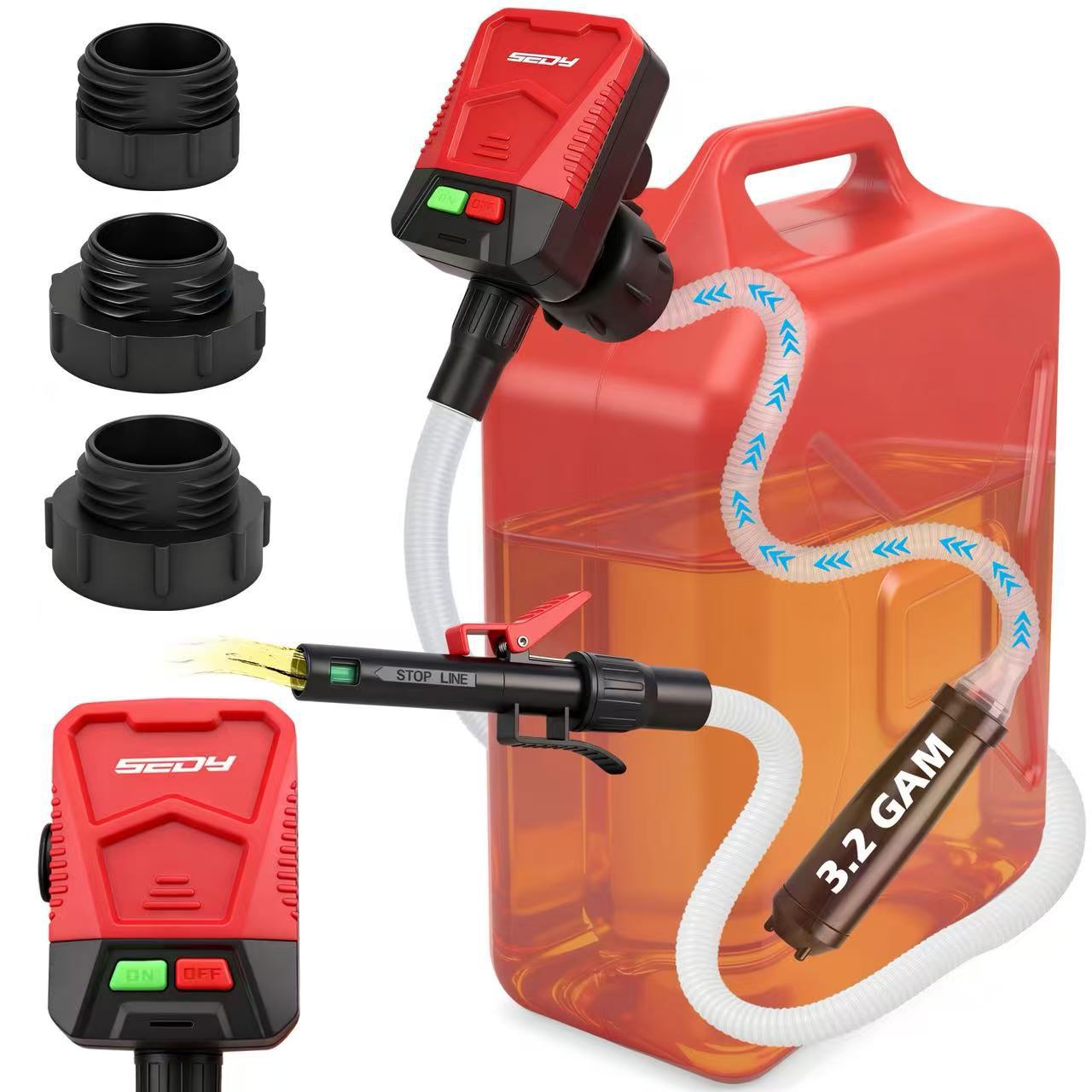 Portable Automatic Transfer Pump 3.2 GPM – Electric Battery Powered Liquid Transfer with Auto-Stop Sensor & 3 Adapters