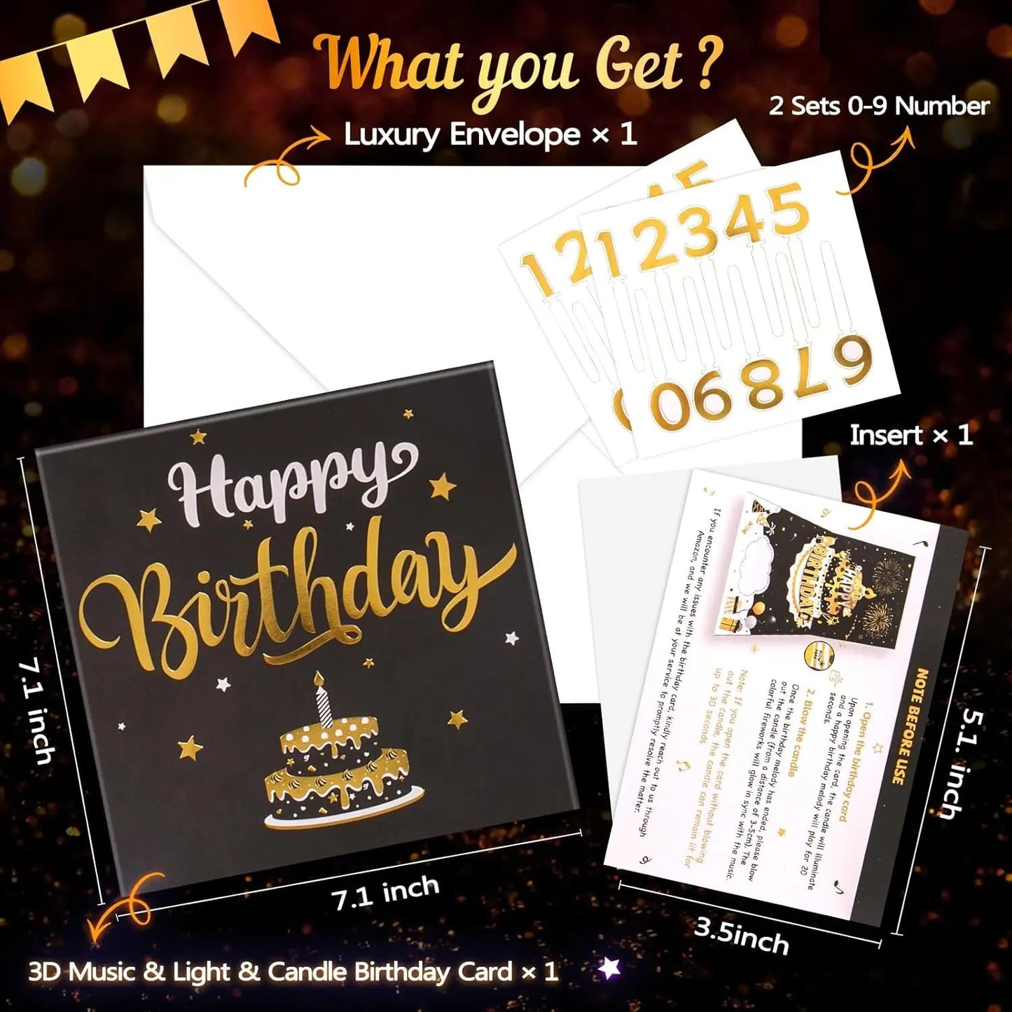 3D Birthday Pop-Up Card with Music, Firework Lights & Custom Age