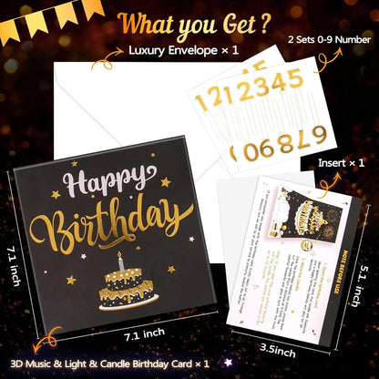 3D Birthday Pop-Up Card with Music, Firework Lights & Custom Age