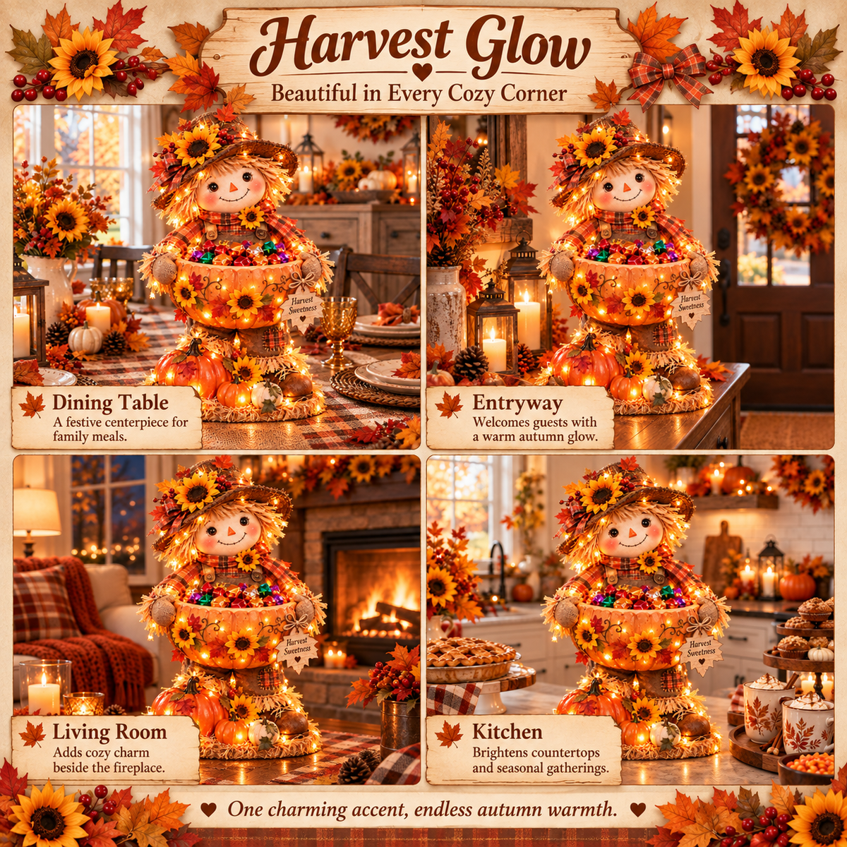 🍂 Lighted Scarecrow Candy Bowl | Harvest Table Decor