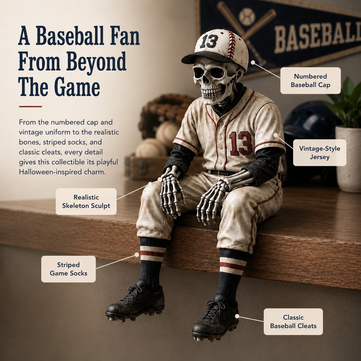 ⭐HOT SALE 49% OFF - ⚾Baseball Skeleton Shelf Sitter – He Stayed in the Game a Little Too Long 💀