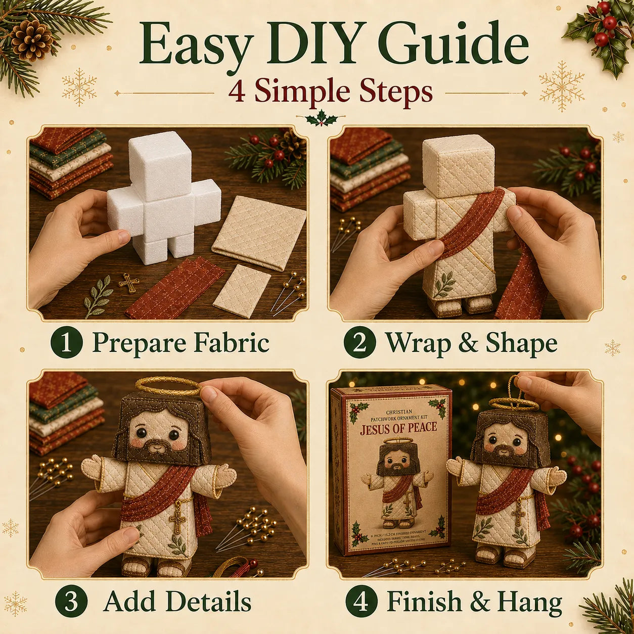 ⏳ Last Day 49% OFF – ✝️ Beginner-Friendly DIY Christian Block Figure Patchwork Ornament Kit Collection | Complete Kit with Pre-Cut Fabrics, Padded Ornament Form & Step-by-Step Guide Included 💕