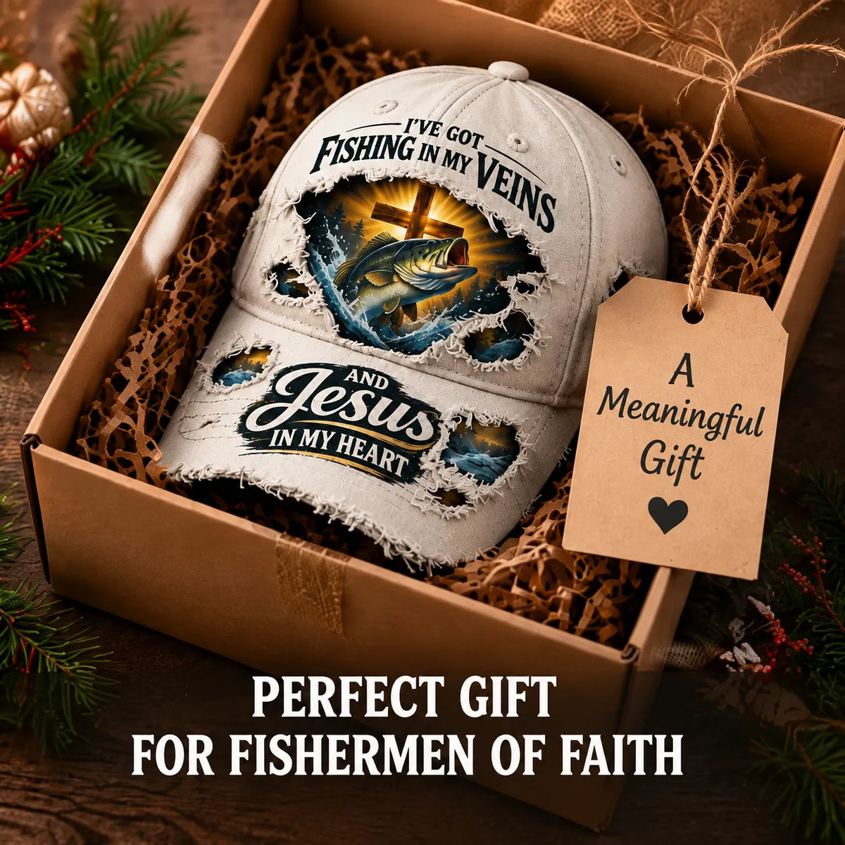 🎣✝️ Fishing & Faith Cap | “Fishing in My Veins, Jesus in My Heart” Christian Fisherman Hat for Lake, Boat & Outdoor Adventures 🙏🌊