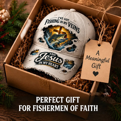 🎣✝️ Fishing & Faith Cap | “Fishing in My Veins, Jesus in My Heart” Christian Fisherman Hat for Lake, Boat & Outdoor Adventures 🙏🌊